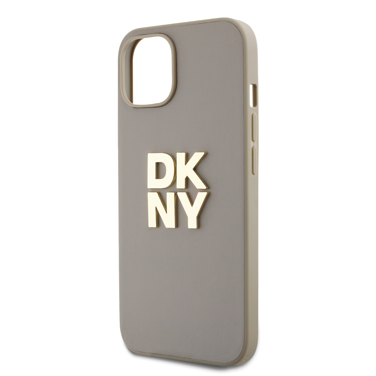 DKNY PU Leather Stack Logo Wrist Strap Zadní Kryt pro iPhone 15 Beige