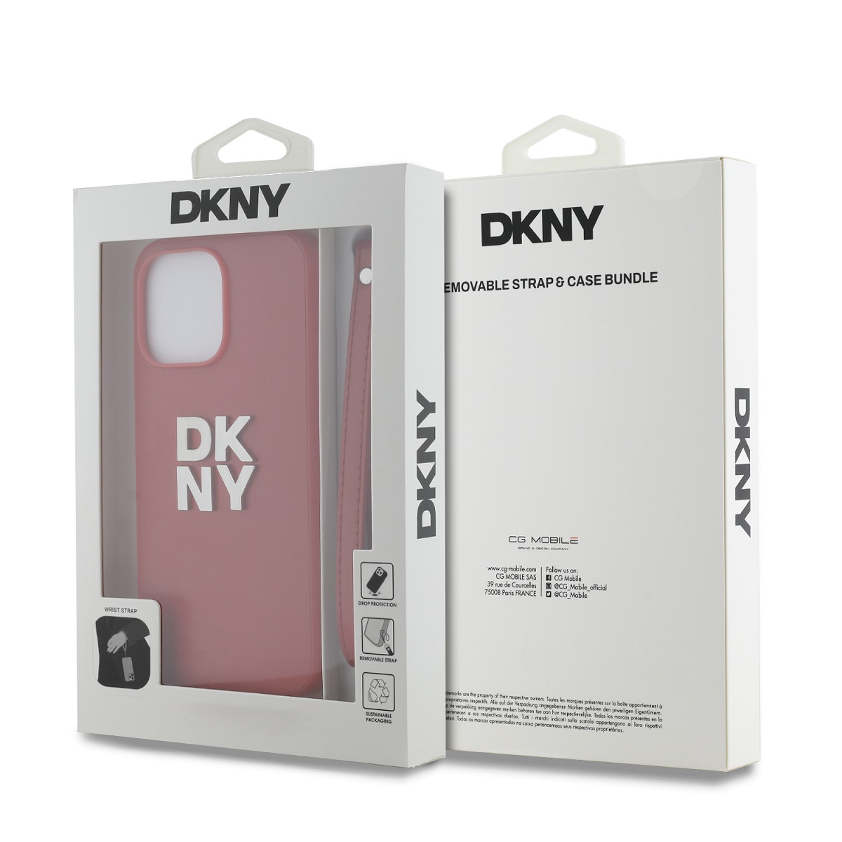 DKNY PU Leather Stack Logo Wrist Strap Zadní Kryt pro iPhone 15 Pro Max Pink