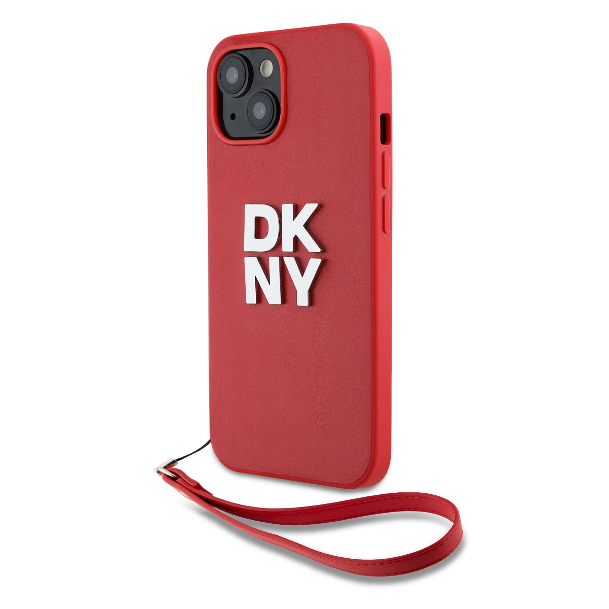 DKNY PU Leather Stack Logo Wrist Strap Zadní Kryt pro iPhone 15 Pink