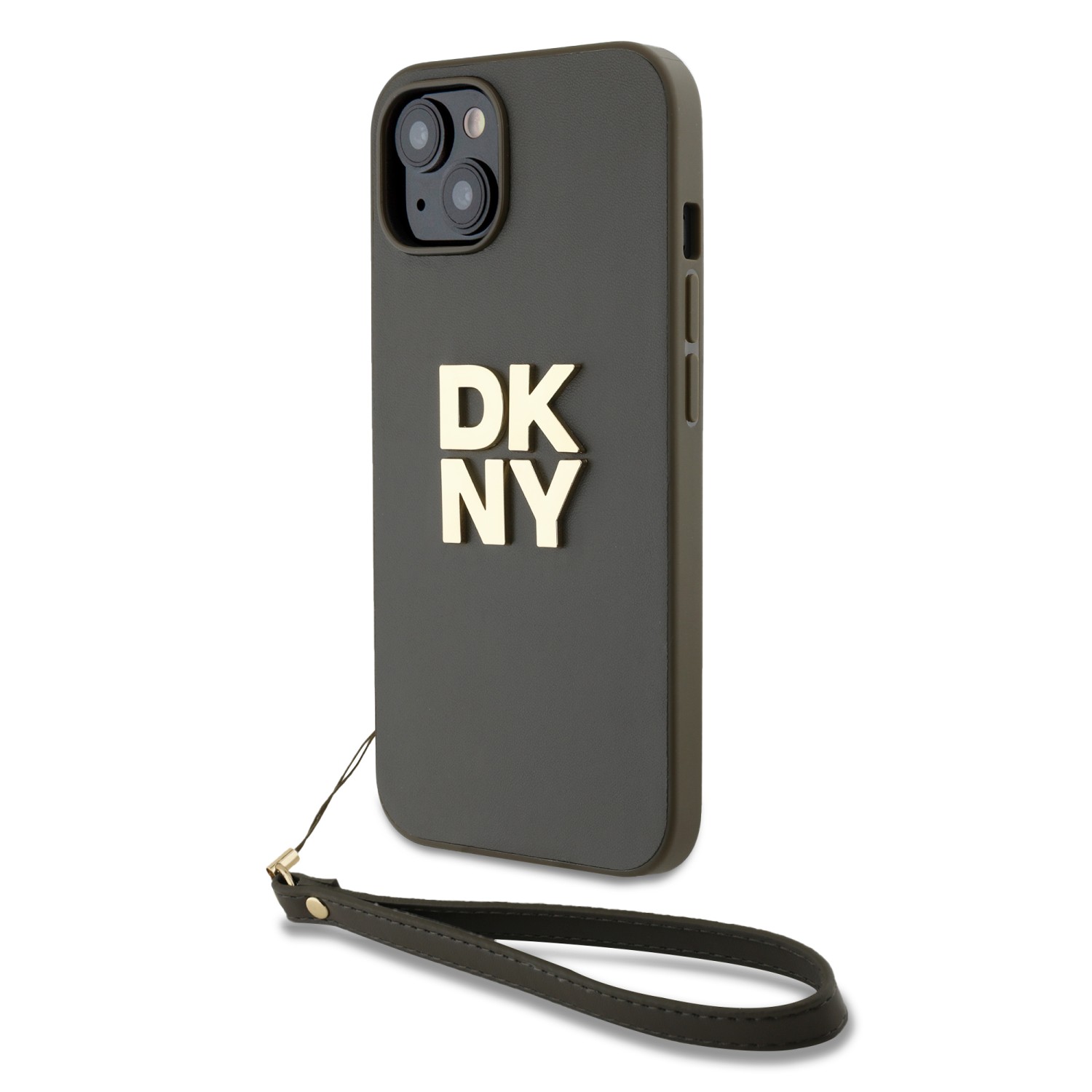 DKNY PU Leather Stack Logo Wrist Strap Zadní Kryt pro iPhone 13 Green