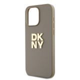 DKNY PU Leather Stack Logo Wrist Strap Zadní Kryt pro iPhone 15 Pro Beige