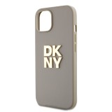 DKNY PU Leather Stack Logo Wrist Strap Zadní Kryt pro iPhone 14 Beige