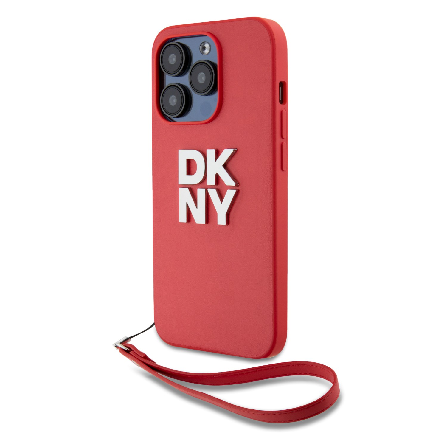 DKNY PU Leather Stack Logo Wrist Strap Zadní Kryt pro iPhone 14 Pro Pink