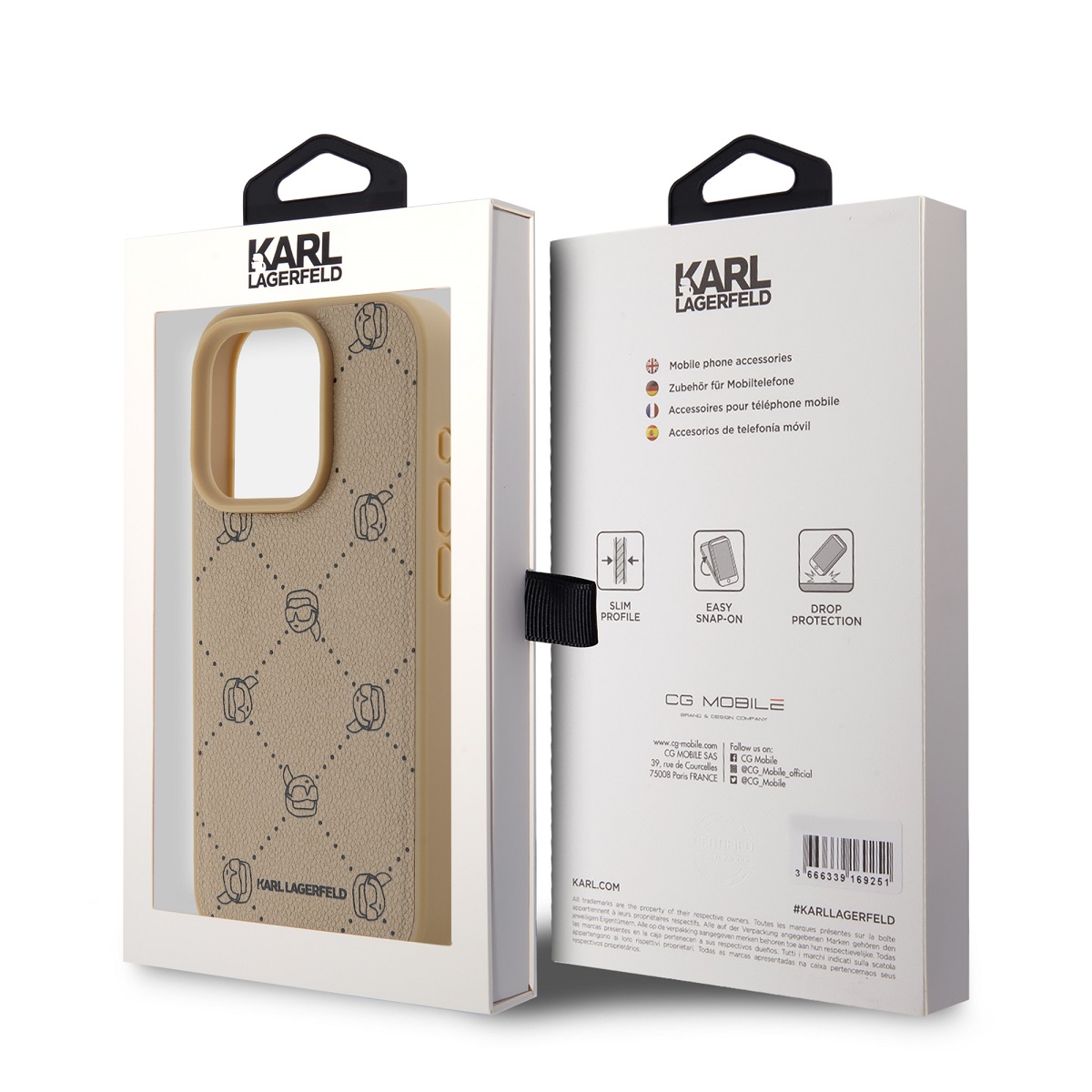 Karl Lagerfeld PU Karl Heads Pattern Magsafe Zadní Kryt pro iPhone 15 Pro Max Beige