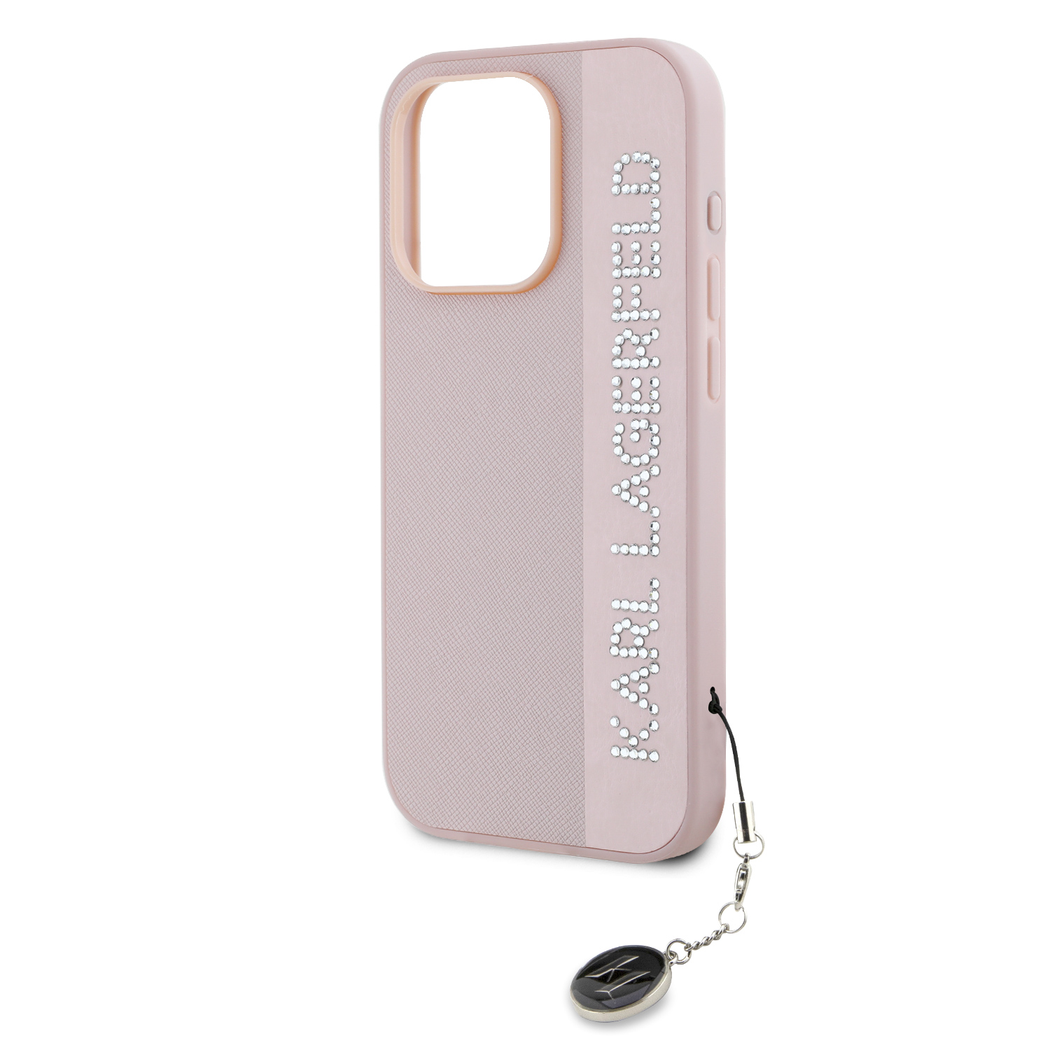 Karl Lagerfeld PU Saffiano Rhinestone Charm Zadní Kryt pro iPhone 15 Pro Max Pink