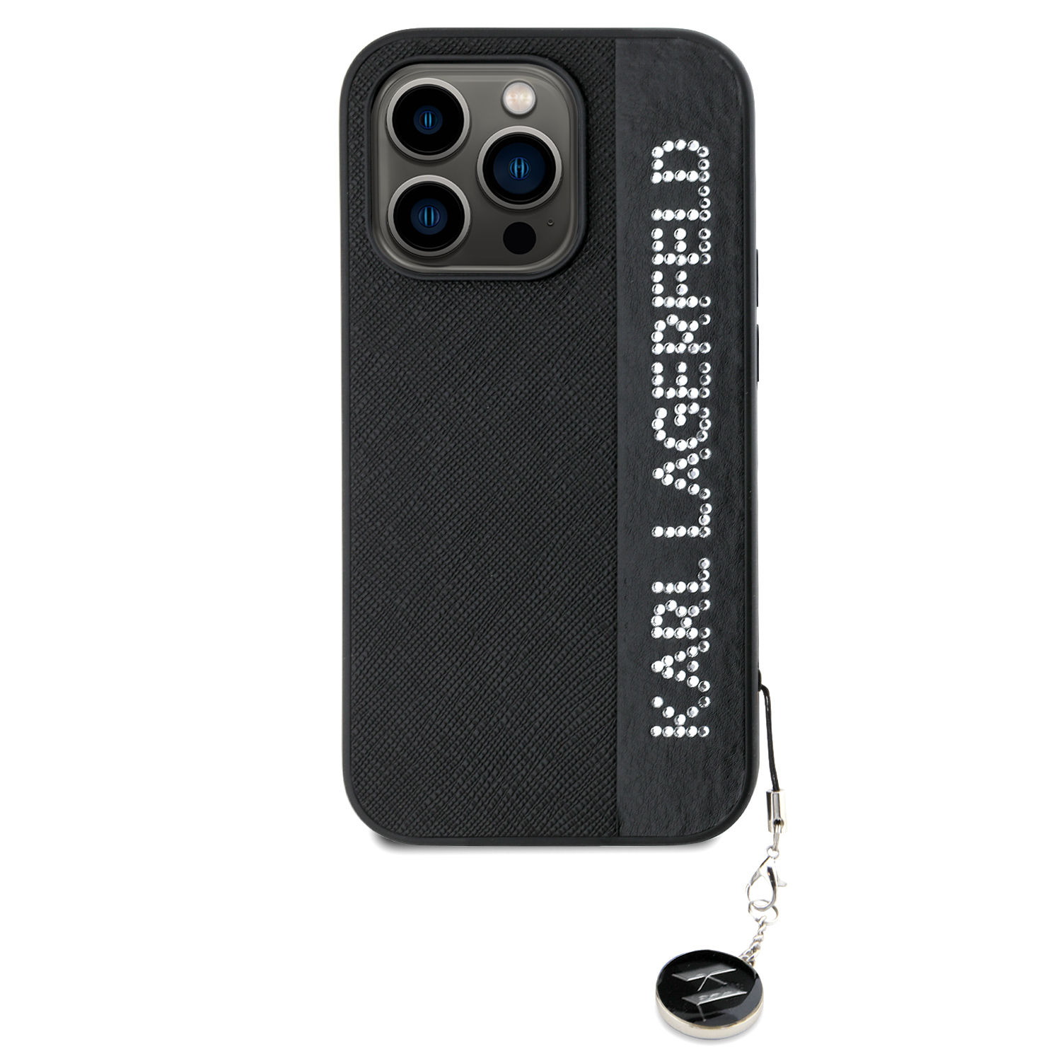 Karl Lagerfeld PU Saffiano Rhinestone Charm Zadní Kryt pro iPhone 14 Pro Max Black