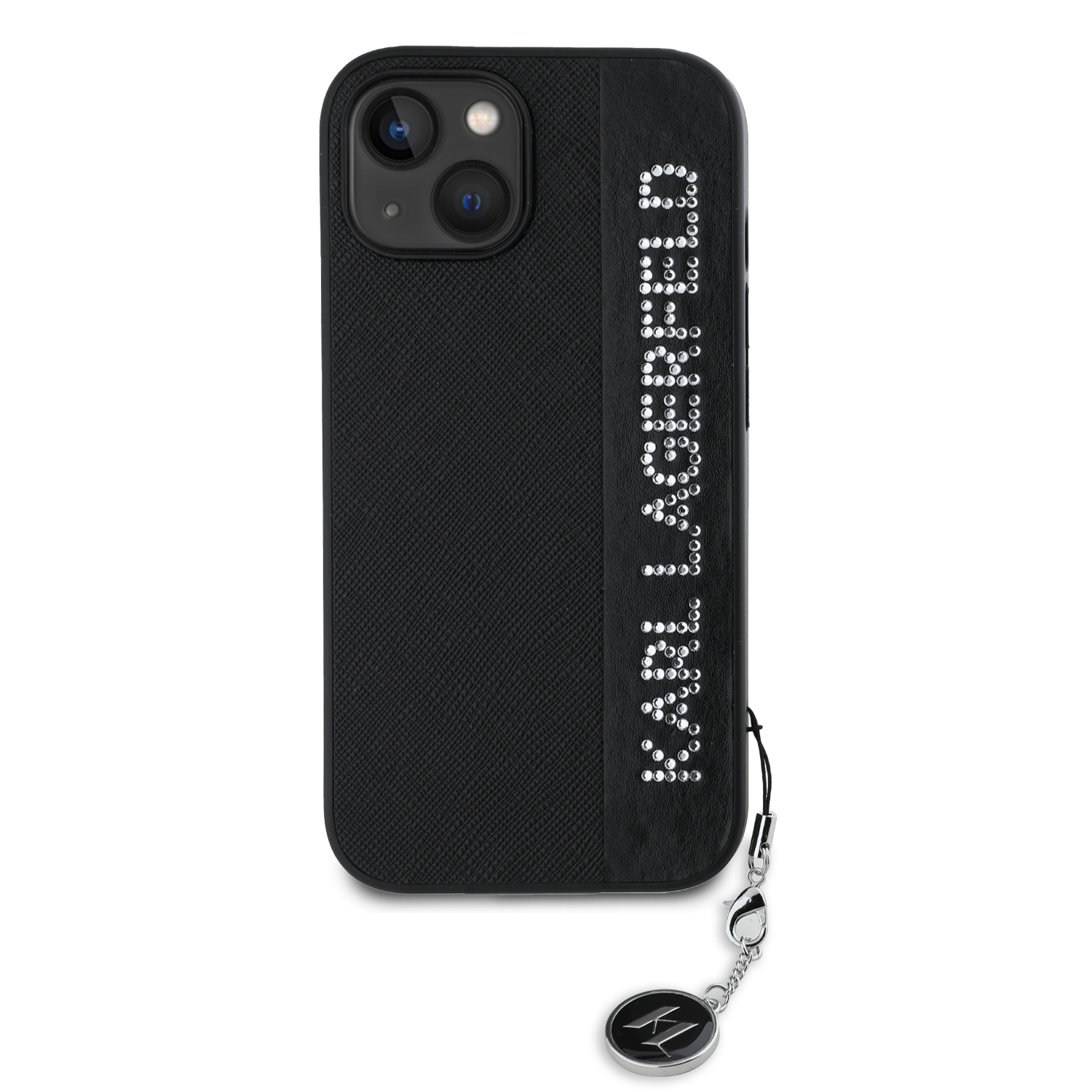 Karl Lagerfeld PU Saffiano Rhinestone Charm Zadní Kryt pro iPhone 14 Black