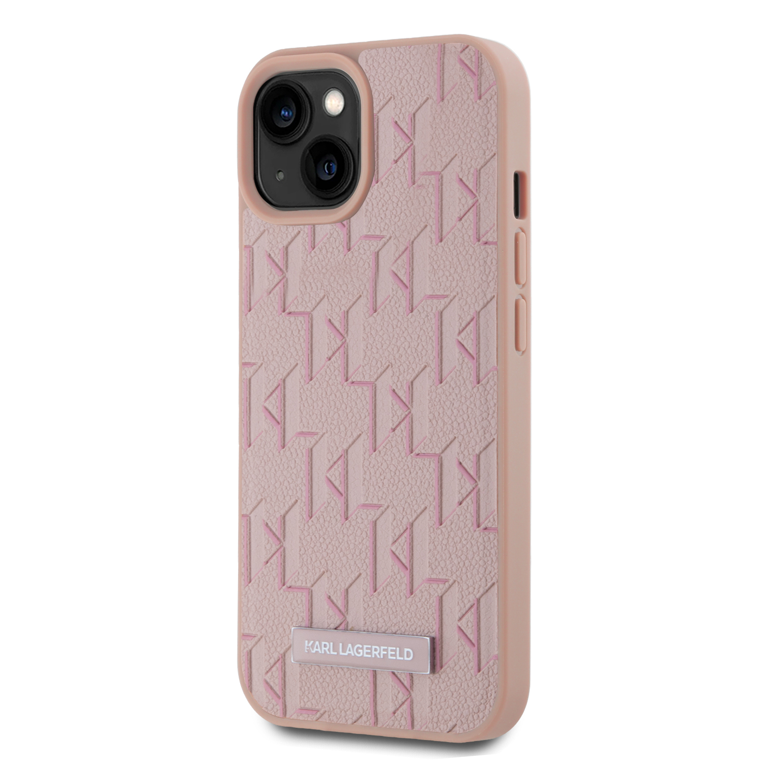 Karl Lagerfeld PU Leather Monogram Metal Logo Magsafe Zadní Kryt pro iPhone 15 Pink