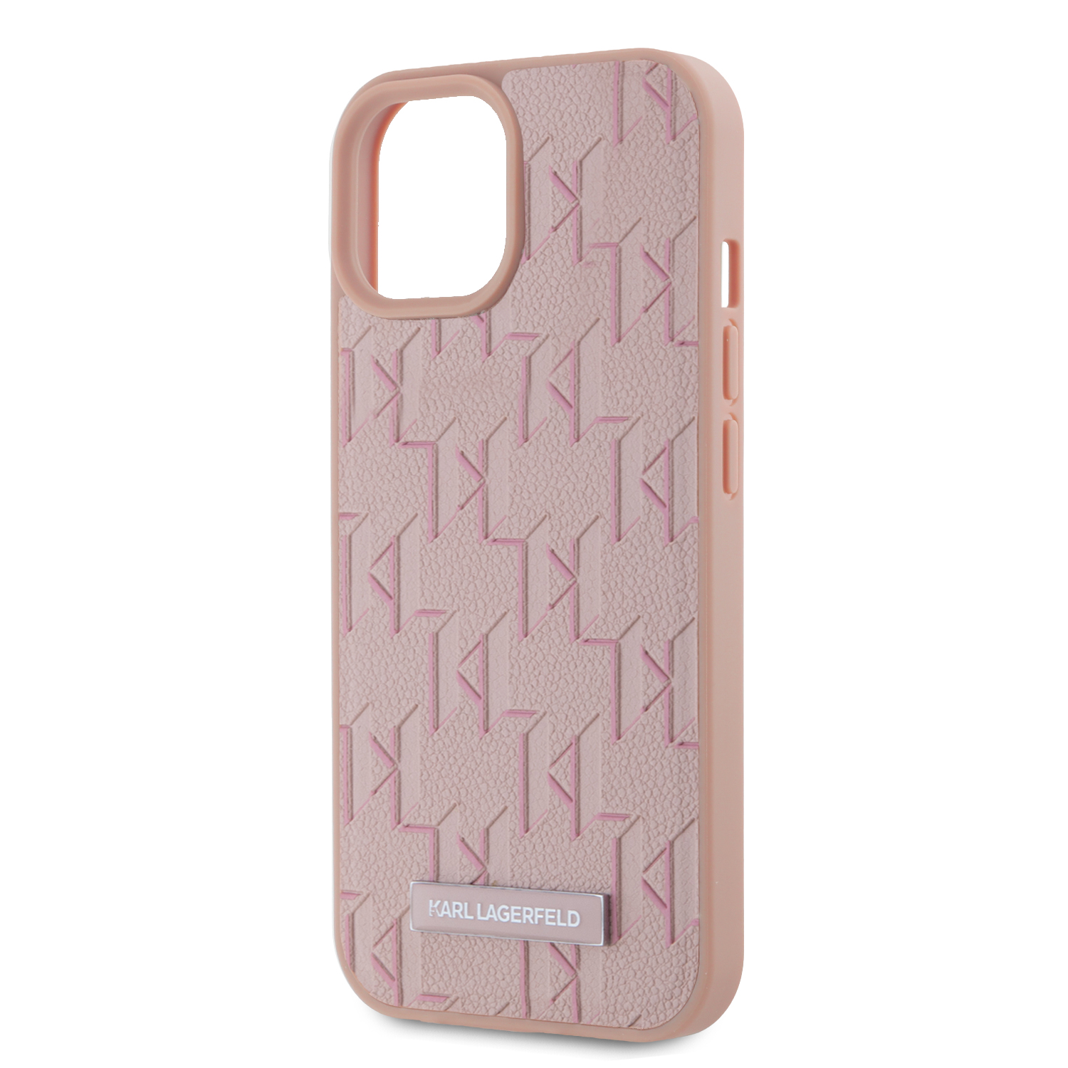 Karl Lagerfeld PU Leather Monogram Metal Logo Magsafe Zadní Kryt pro iPhone 15 Pink