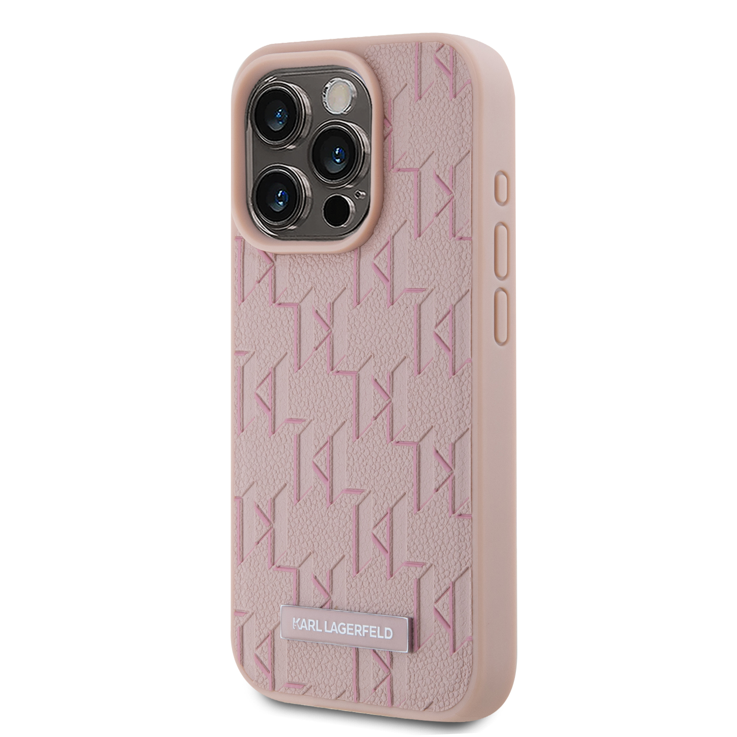 Karl Lagerfeld PU Leather Monogram Metal Logo Magsafe Zadní Kryt pro iPhone 15 Pro Max Pink