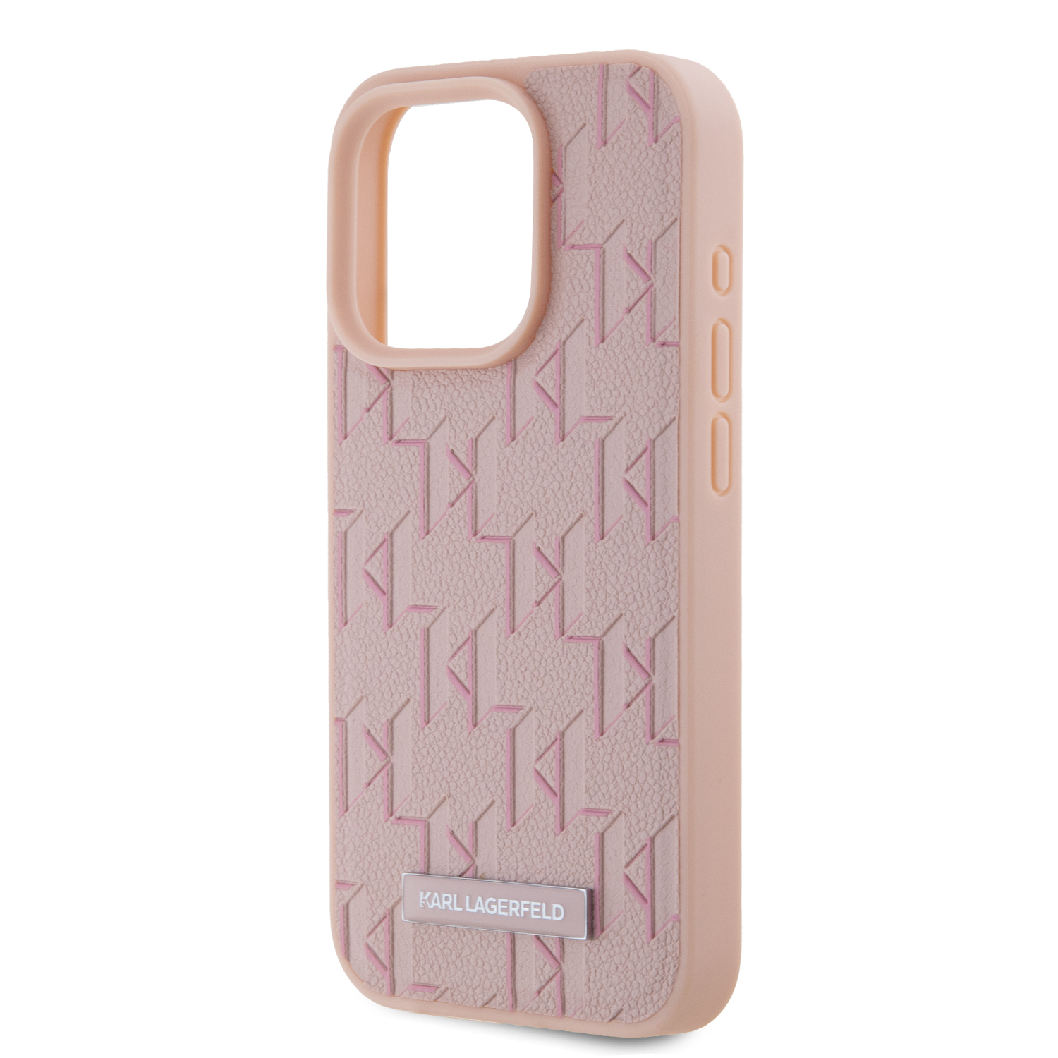 Karl Lagerfeld PU Leather Monogram Metal Logo Magsafe Zadní Kryt pro iPhone 15 Pro Pink