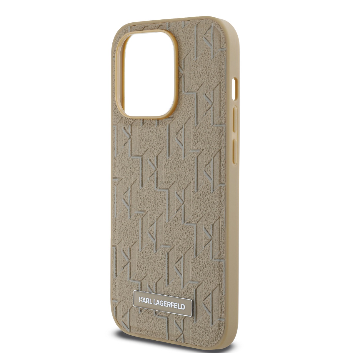 Karl Lagerfeld PU Leather Monogram Metal Logo Magsafe Zadní Kryt pro iPhone 15 Pro Max Beige