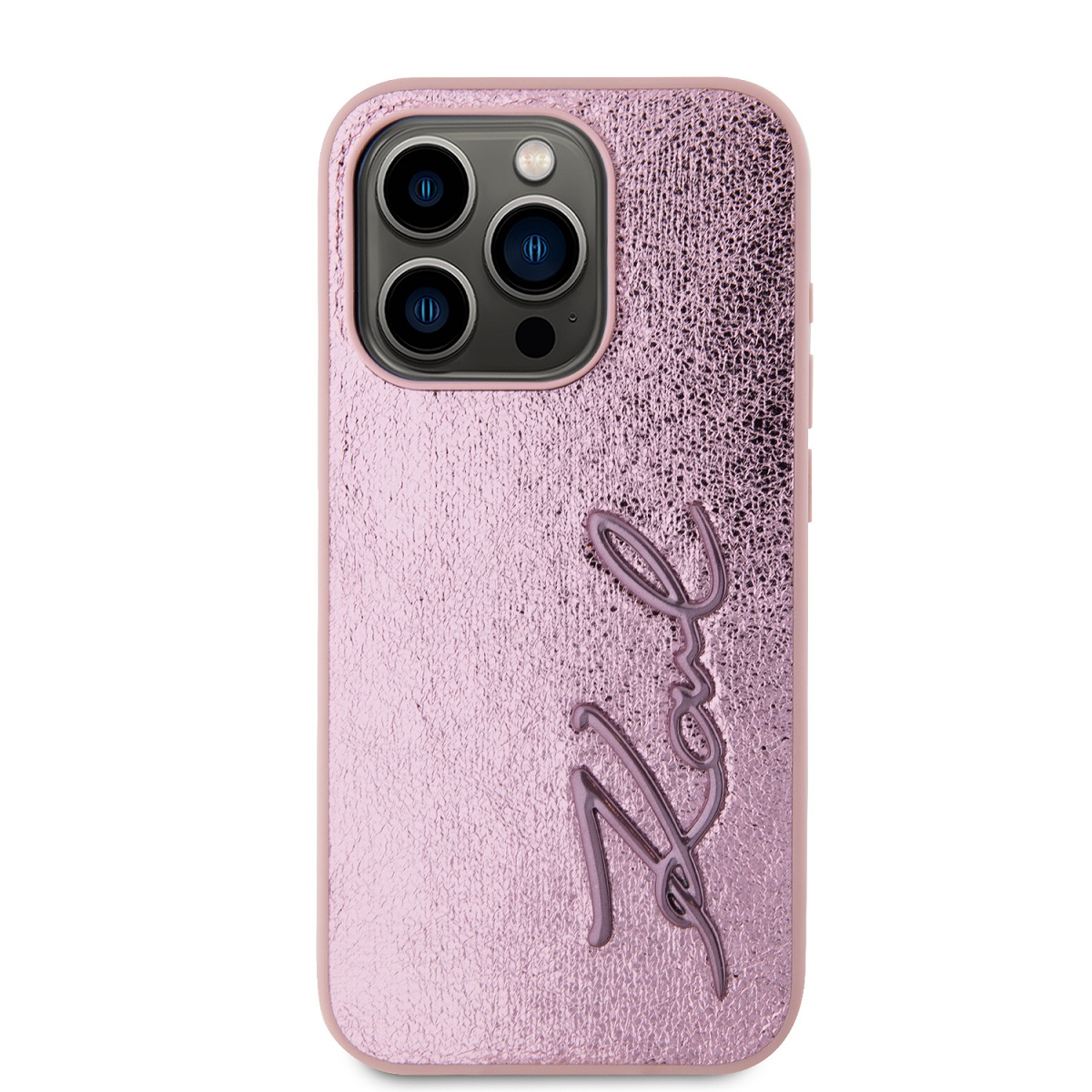 Karl Lagerfeld Wrinkled PU Signature Logo Zadní Kryt pro iPhone 15 Pro Max Pink