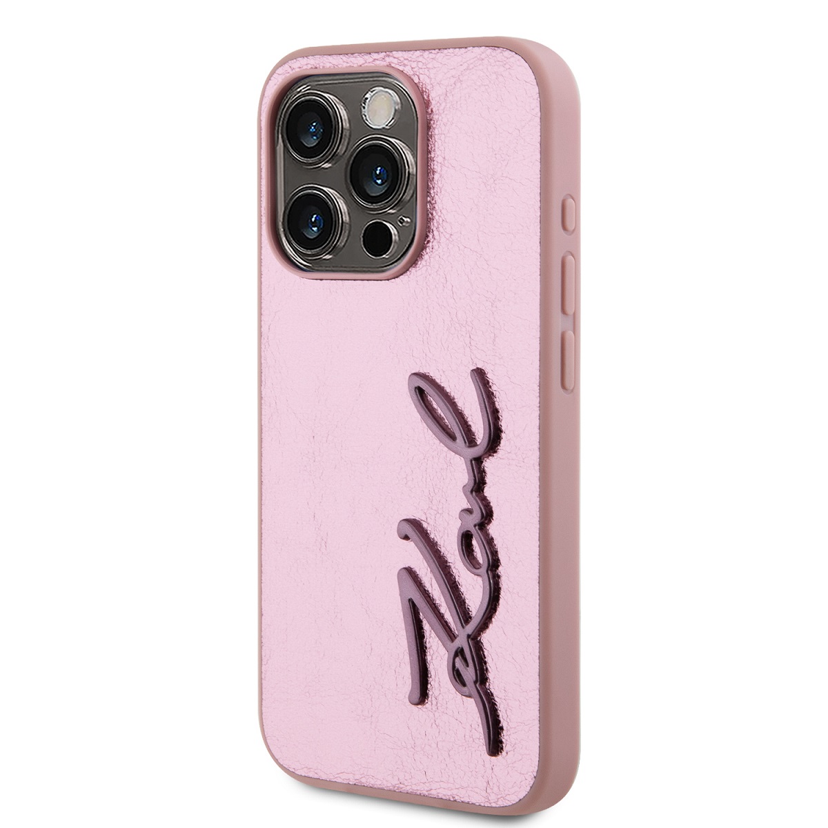 Karl Lagerfeld Wrinkled PU Signature Logo Zadní Kryt pro iPhone 15 Pro Max Pink