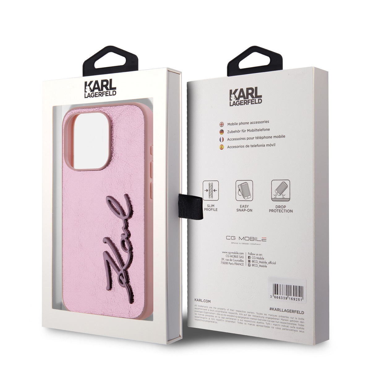 Karl Lagerfeld Wrinkled PU Signature Logo Zadní Kryt pro iPhone 15 Pro Max Pink