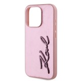 Karl Lagerfeld Wrinkled PU Signature Logo Zadní Kryt pro iPhone 15 Pro Pink