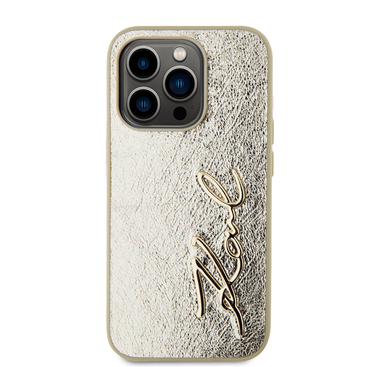 Karl Lagerfeld Wrinkled PU Signature Logo Zadní Kryt pro iPhone 15 Pro Max Gold