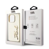 Karl Lagerfeld Wrinkled PU Signature Logo Zadní Kryt pro iPhone 15 Pro Gold