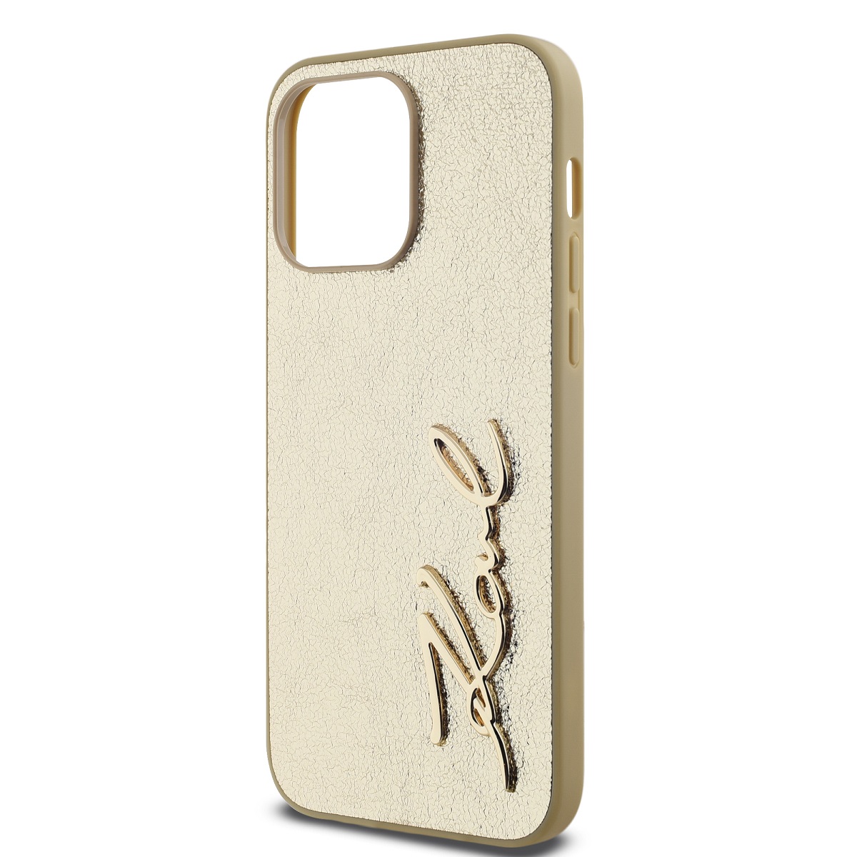 Karl Lagerfeld Wrinkled PU Signature Logo Zadní Kryt pro iPhone 14 Pro Gold