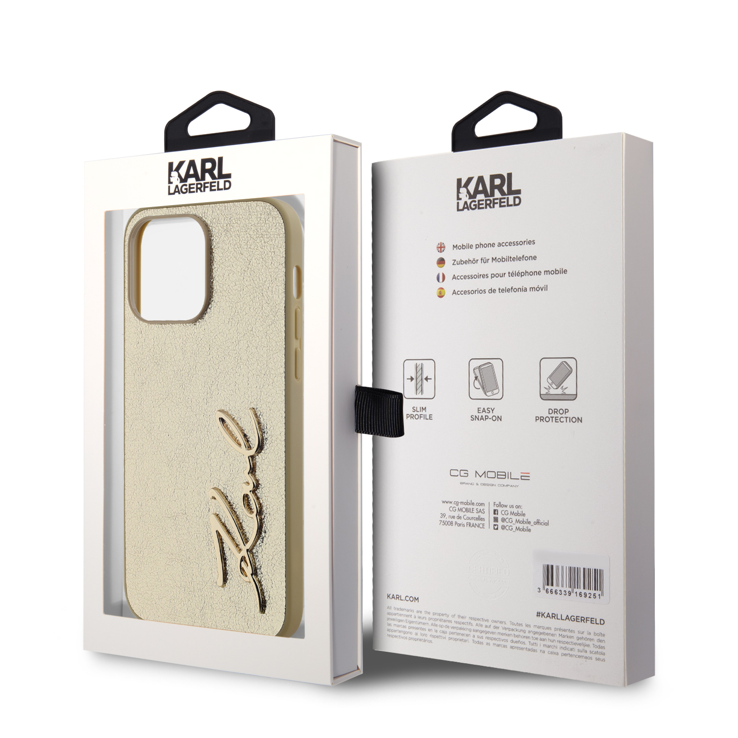 Karl Lagerfeld Wrinkled PU Signature Logo Zadní Kryt pro iPhone 14 Pro Gold