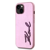 Karl Lagerfeld Wrinkled PU Signature Logo Zadní Kryt pro iPhone 15 Pink