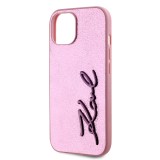 Karl Lagerfeld Wrinkled PU Signature Logo Zadní Kryt pro iPhone 15 Pink