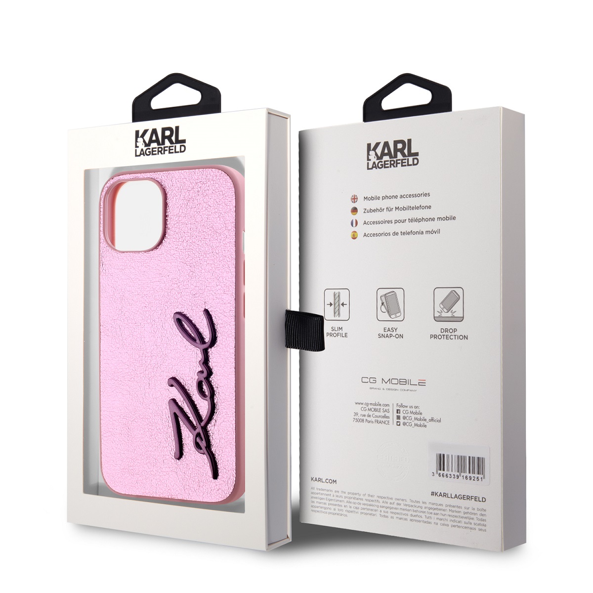 Karl Lagerfeld Wrinkled PU Signature Logo Zadní Kryt pro iPhone 15 Pink