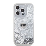 Karl Lagerfeld Liquid Glitter Karl Head MagSafe Zadní Kryt pro iPhone 15 Pro Max Transparent