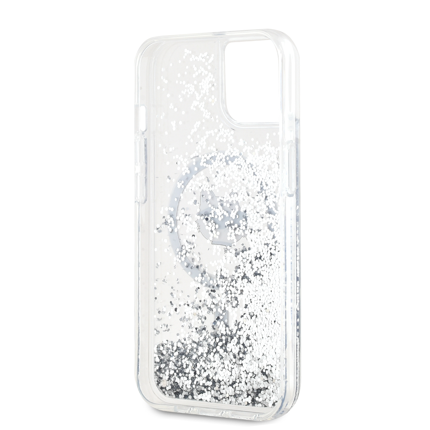 Karl Lagerfeld Liquid Glitter Choupette Head Magsafe Zadní Kryt pro iPhone 15 Transparent