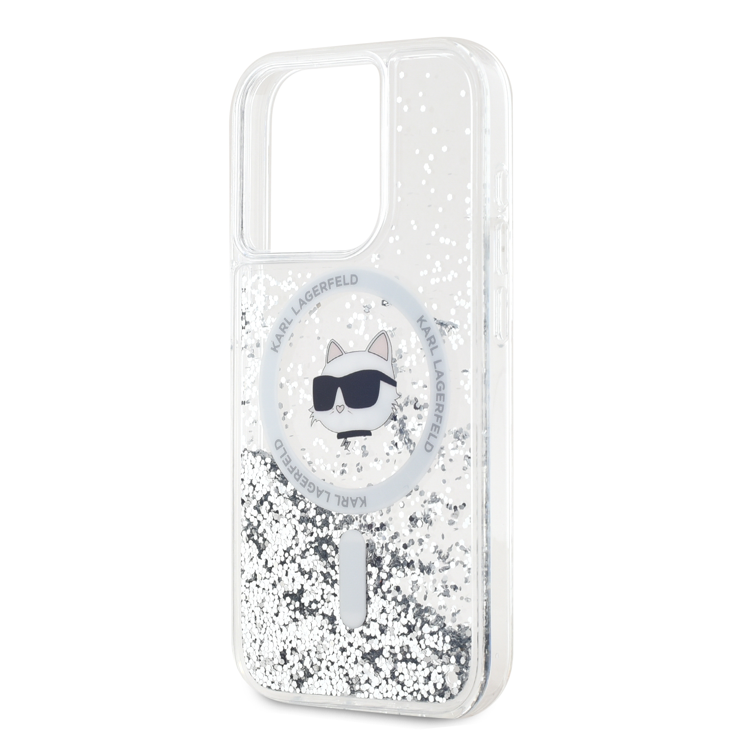 Karl Lagerfeld Liquid Glitter Choupette Head MagSafe Zadní Kryt pro iPhone 15 Pro Max Transparent