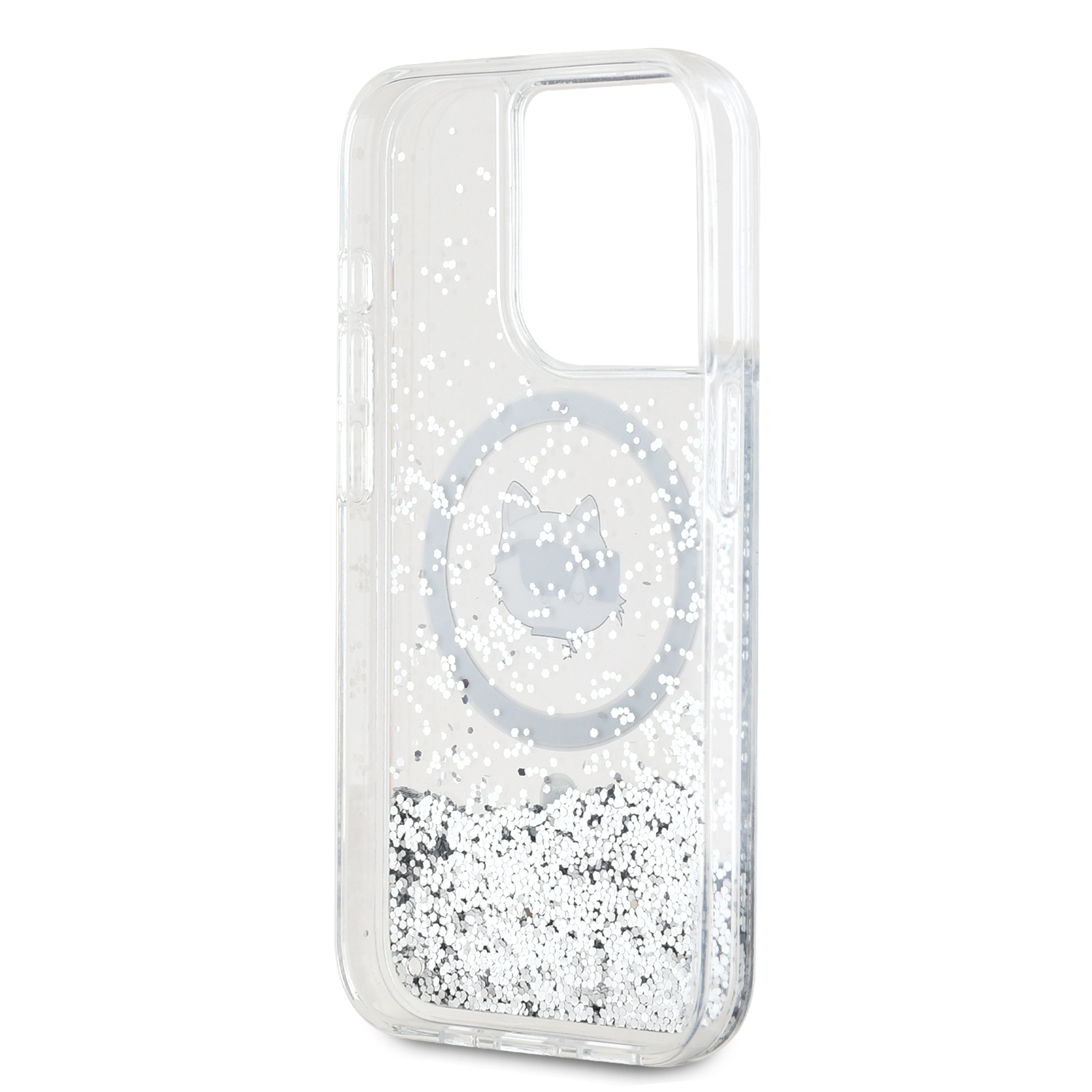 Karl Lagerfeld Liquid Glitter Choupette Head MagSafe Zadní Kryt pro iPhone 15 Pro Max Transparent