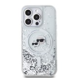 Karl Lagerfeld Liquid Glitter Karl and Choupette Heads MagSafe Zadní Kryt pro iPhone 14 Pro Transparent