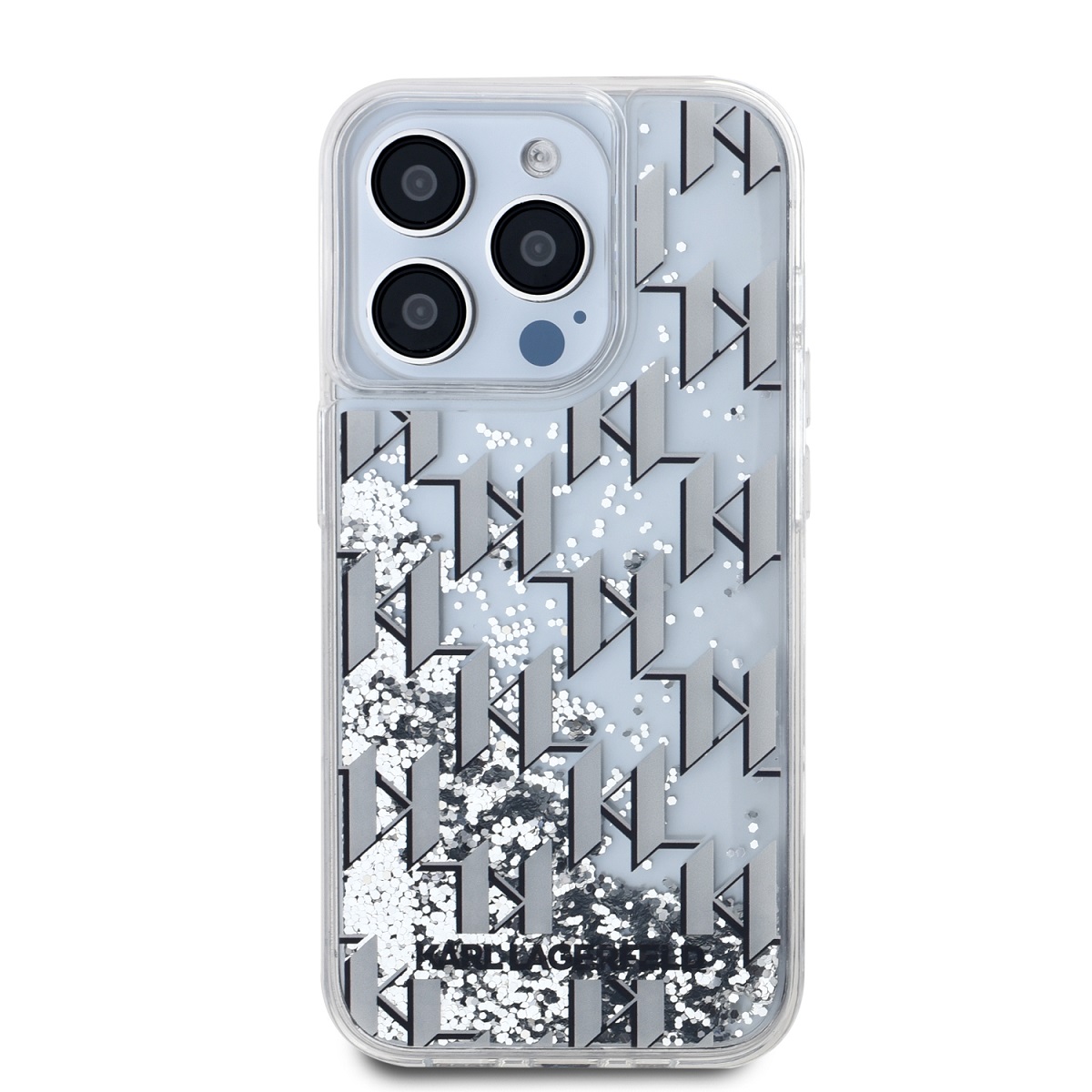 Karl Lagerfeld Liquid Glitter Monogram Gradient Zadní Kryt pro iPhone 15 Pro Max White