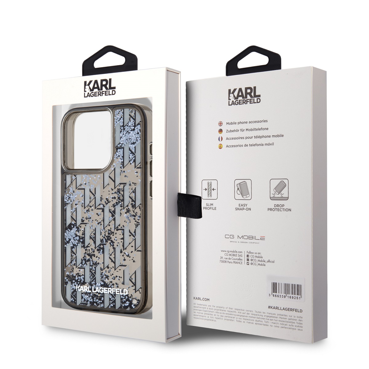 Karl Lagerfeld Liquid Glitter Monogram Gradient Zadní Kryt pro iPhone 15 Pro Black