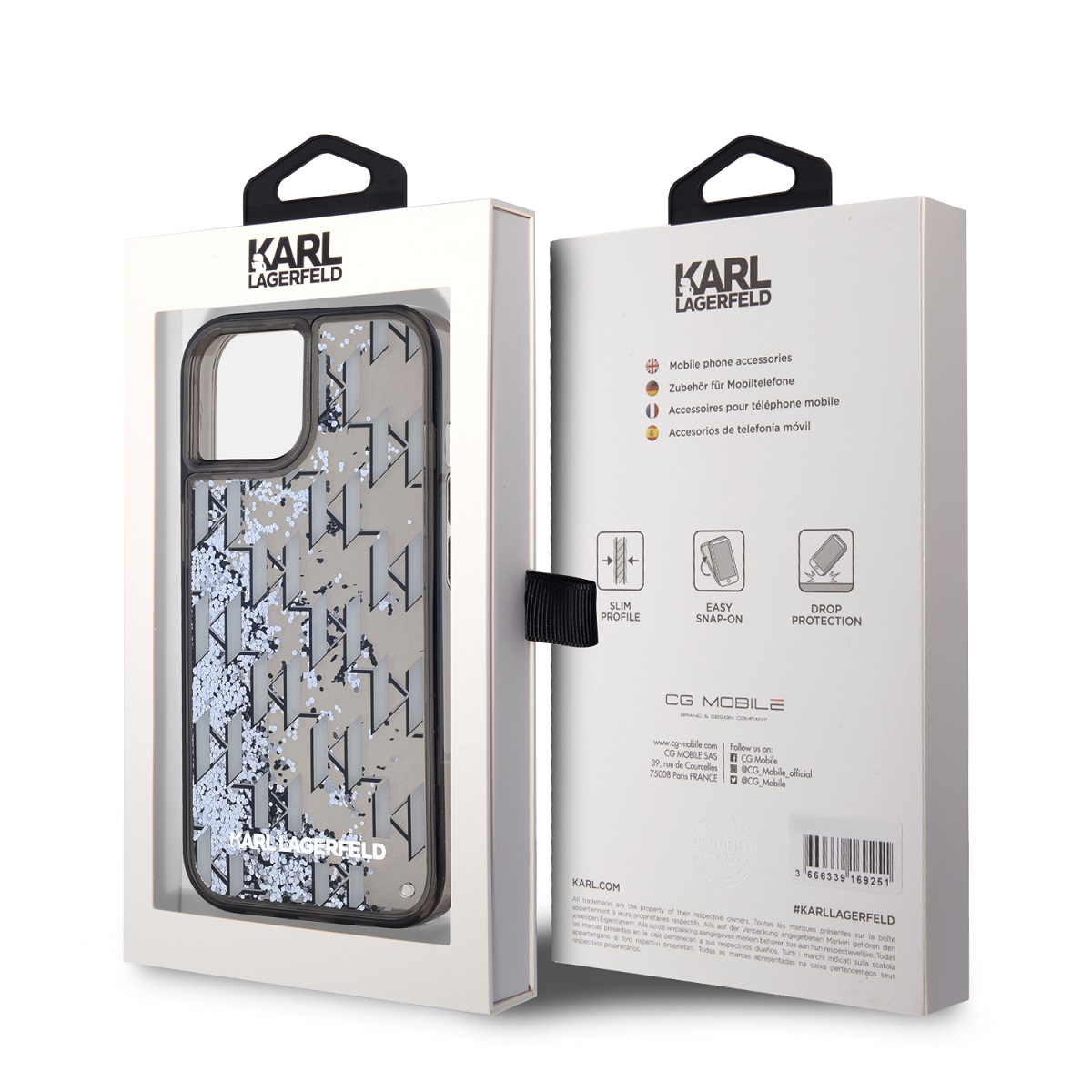 Karl Lagerfeld Liquid Glitter Monogram Gradient Zadní Kryt pro iPhone 15 Black