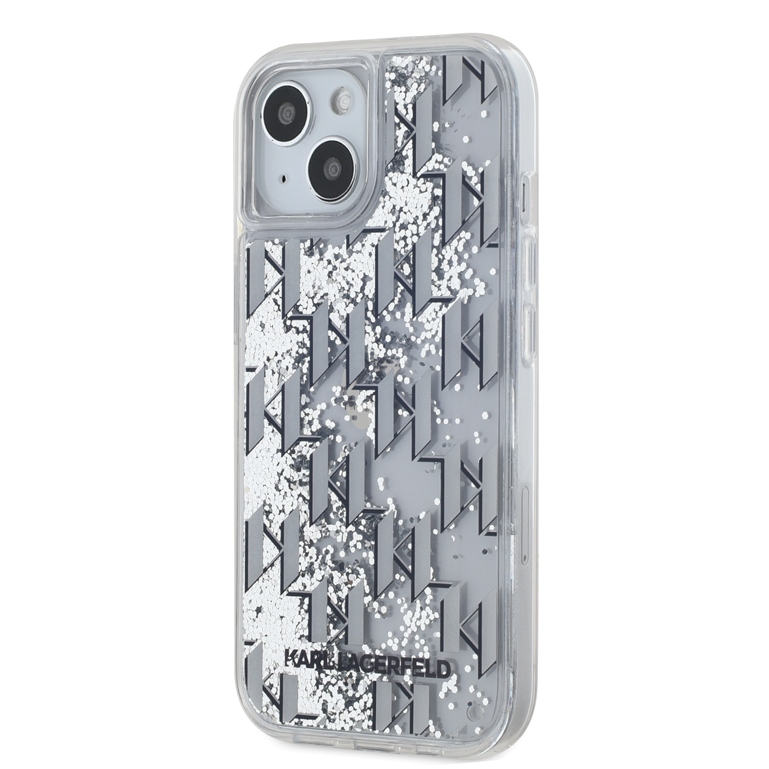 Karl Lagerfeld Liquid Glitter Monogram Gradient Zadní Kryt pro iPhone 15 White