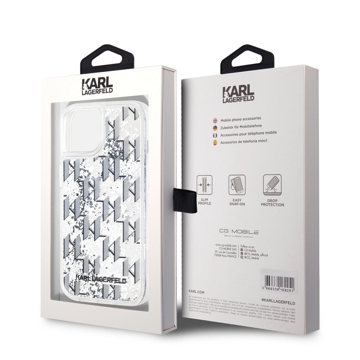 Karl Lagerfeld Liquid Glitter Monogram Gradient Zadní Kryt pro iPhone 15 White