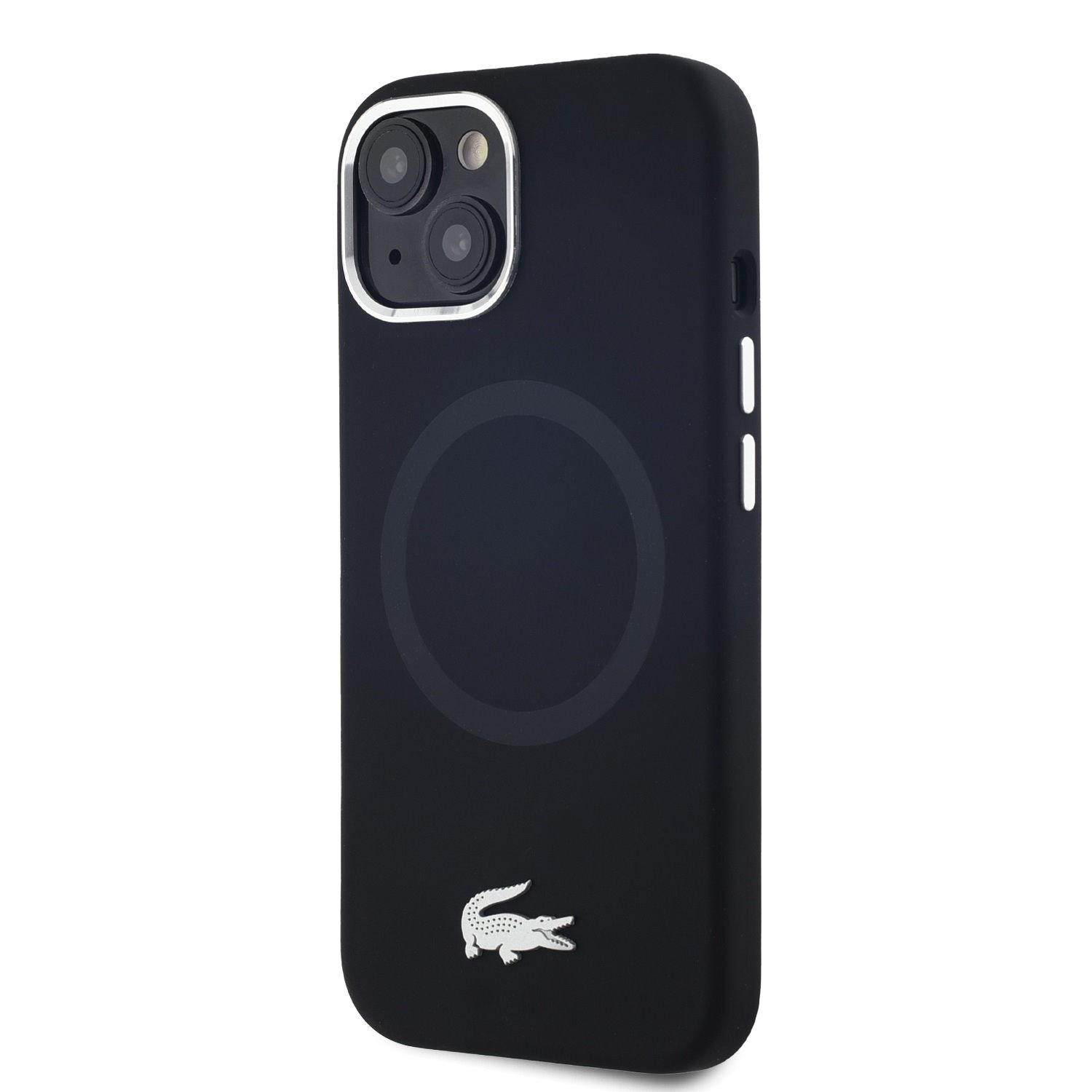 Lacoste Liquid Silicone Microfiber Silver Croc Logo MagSafe Zadní Kryt pro iPhone 15 Black