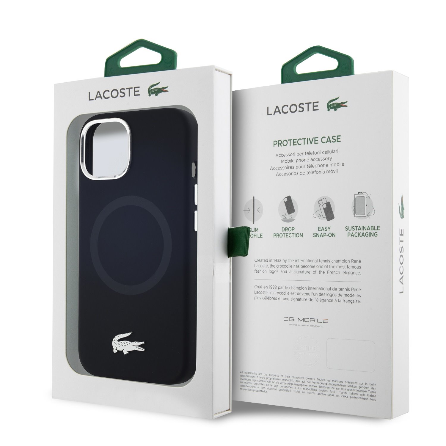 Lacoste Liquid Silicone Microfiber Silver Croc Logo MagSafe Zadní Kryt pro iPhone 15 Black