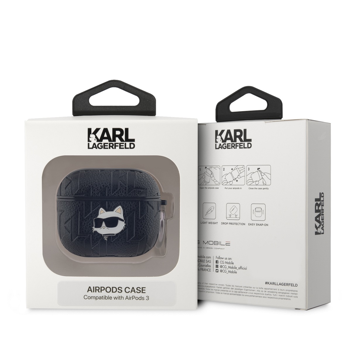 Karl Lagerfeld PU Embossed Choupette Head Pouzdro pro AirPods 3 Black