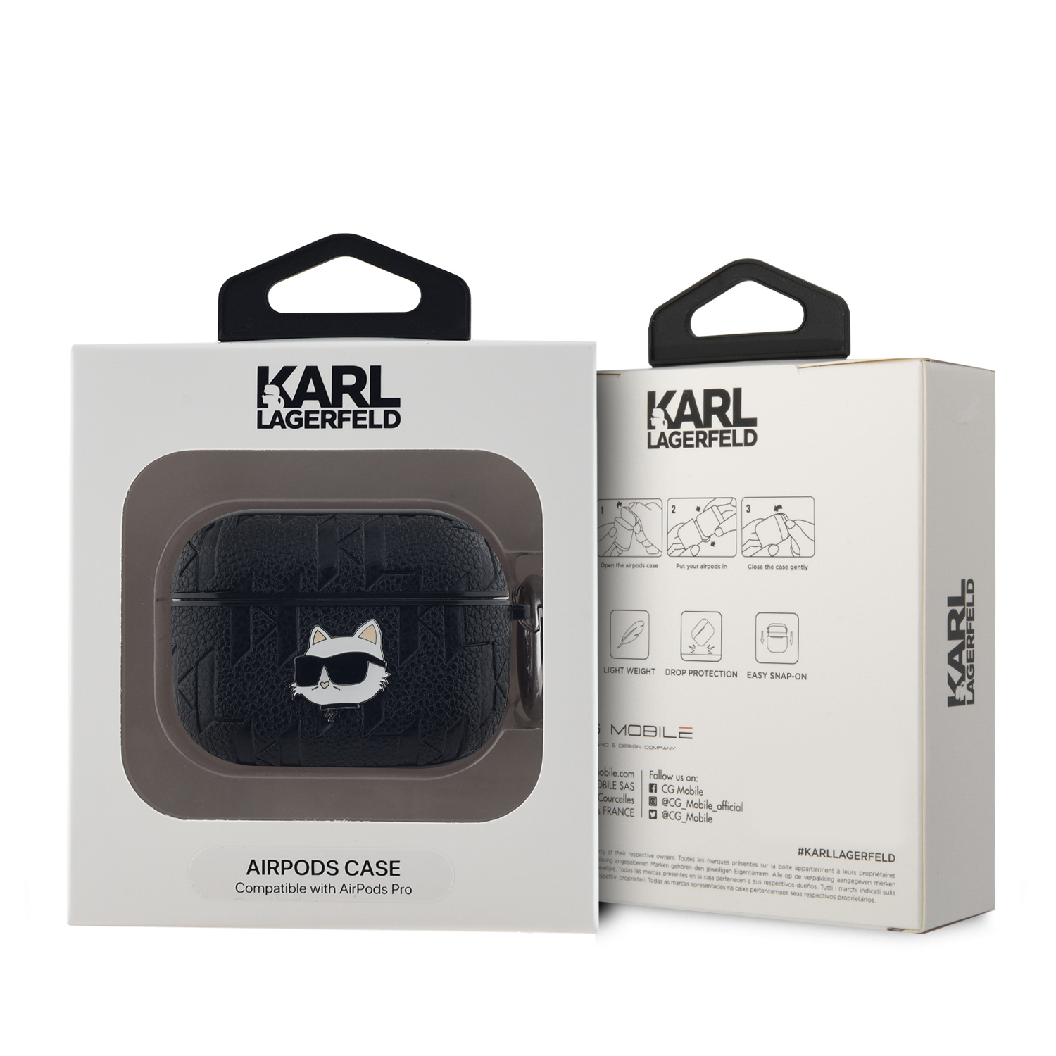 Karl Lagerfeld PU Embossed Choupette Head Pouzdro pro AirPods Pro Black