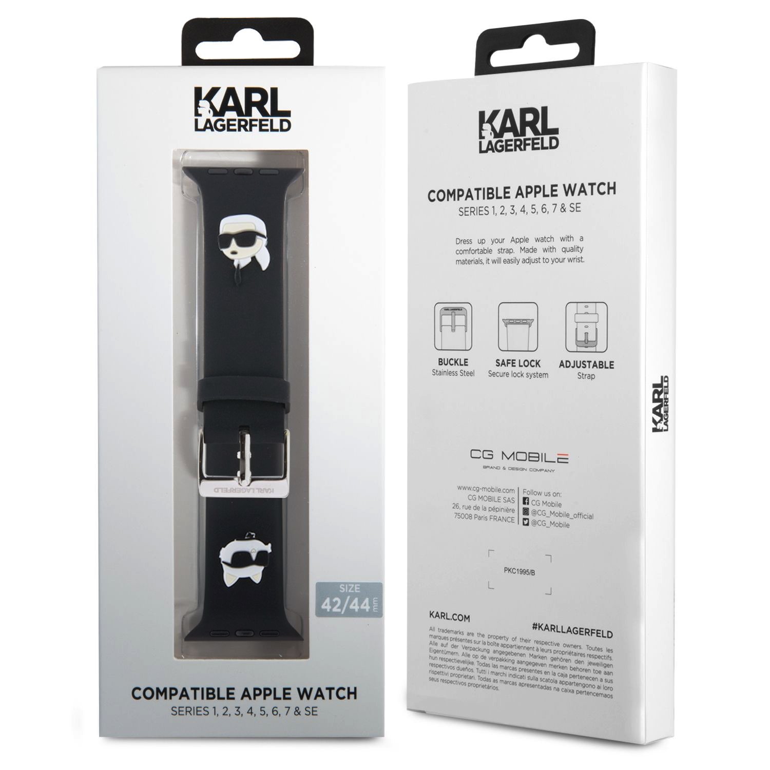 Karl Lagerfeld Karl and Choupette Head NFT Řemínek pro Apple Watch 42/44/45/49 Black