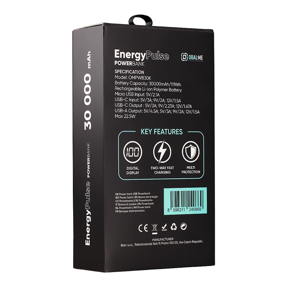 OBAL:ME EnergyPulse Powerbanka 30000mAh 22.5W Black