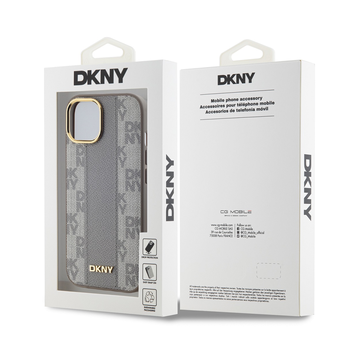 DKNY PU Leather Checkered Pattern Magsafe Zadní Kryt pro iPhone 15 Beige