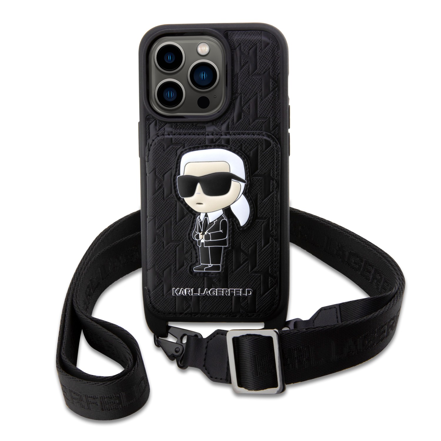 Karl Lagerfeld Saffiano Monogram Crossbody Popruh Ikonik NFT Kryt pro iPhone 14 Pro Black