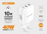 Chytrá síťová nabíječka ALIGATOR, Power Delivery 40W, 2xUSB-C, USB-C/Lightning kabel, bílá