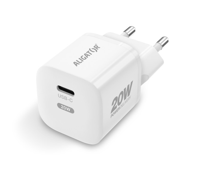 Chytrá síťová nabíječka ALIGATOR Mini, Power Delivery 20W, USB-C/Lightning kabel, bílá