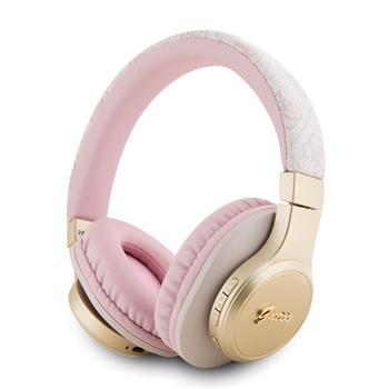 Bezdrátová luchátka Guess PU Leather 4G Script Logo BT5.3 Stereo Headphone, růžová