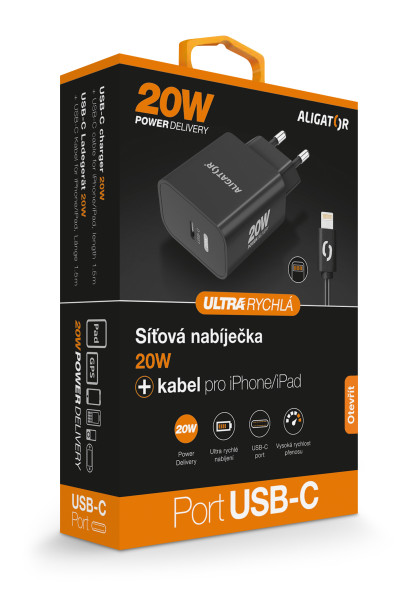 Aligator PD 20W rychlá nabíječka USB-C s kabelem USB-C/Lightning černá