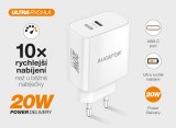 Aligator Power Delivery 20W chytrá síťová nabíječka USB-C, USB-C/USB-C kabel, bílá